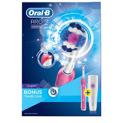 oral b pro 2 2500 pink electric toothbrush with travel case